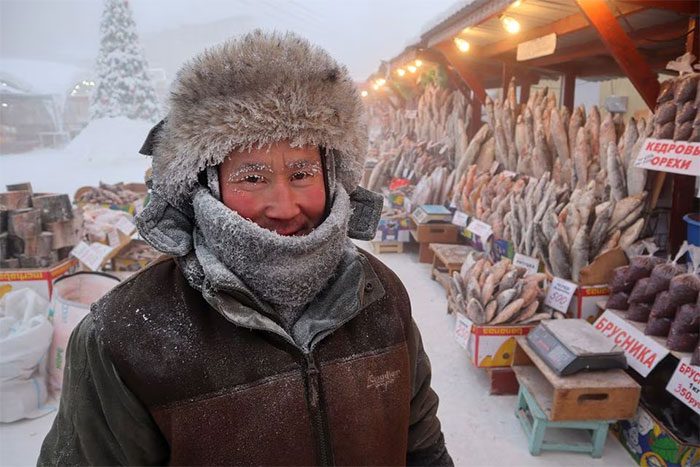 Items for sale in the market completely frozen.