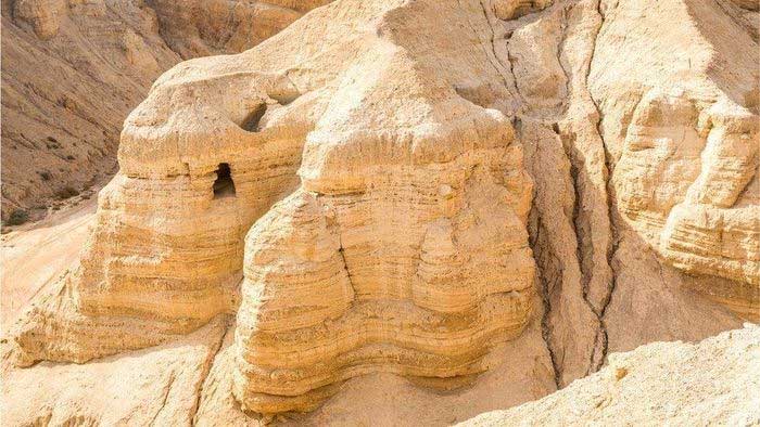 Fragments of the Dead Sea Scrolls in a Cave in the Judean Desert (Israel)