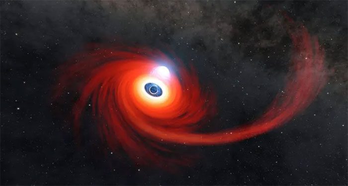 NASA's illustration of the corona gas cloud being consumed by a black hole.