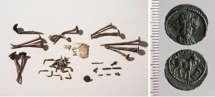 The strange nails and coins excavated from the tomb