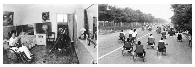 A village became a rehabilitation area for paralyzed patients after the earthquake.