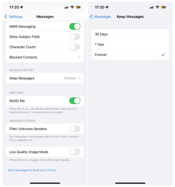 Users can choose to keep messages forever or delete them after one month or one year.