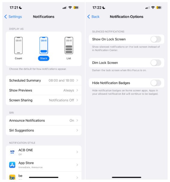 After scheduling, notifications from apps will only appear at certain times of the day.