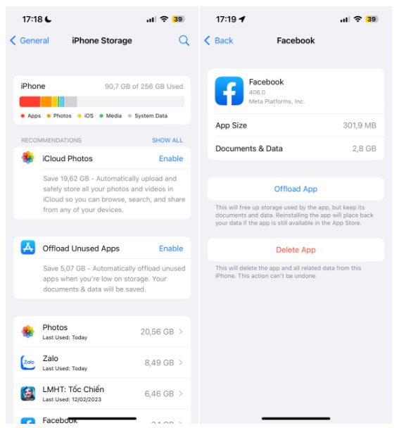 iPhone can automatically offload unused apps.