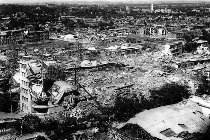 The devastated scene of part of Tangshan after the earthquake