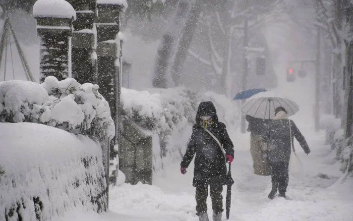 Snow coverage in Kanazawa, Ishikawa Prefecture, Japan.