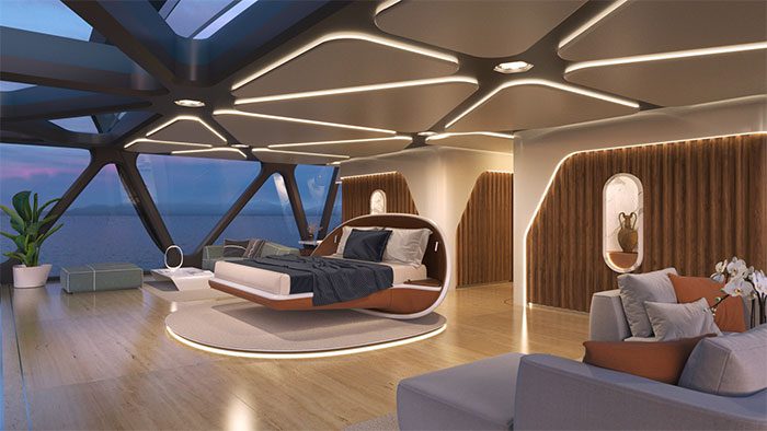 Master bedroom of the yacht.