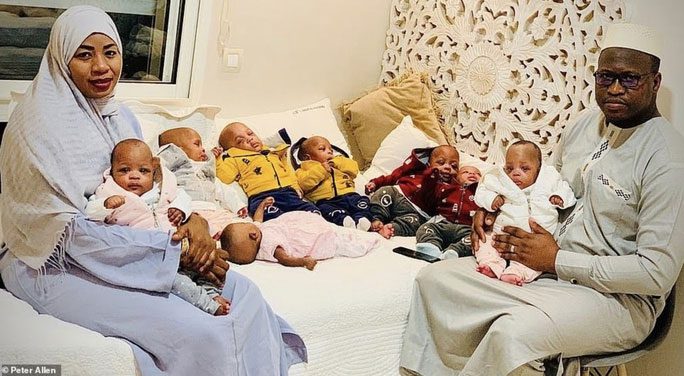 Halima Cisse with her husband and 9 children.