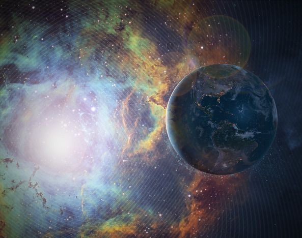 An Earth-like planet being "bathed" in the light and radiation of a supernova