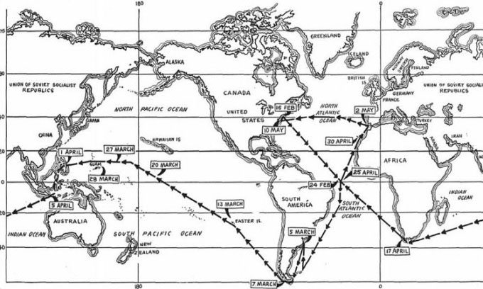 The circumnavigation journey of the USS Triton.