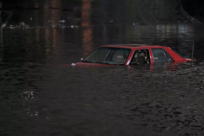A car submerged in water in Oakland