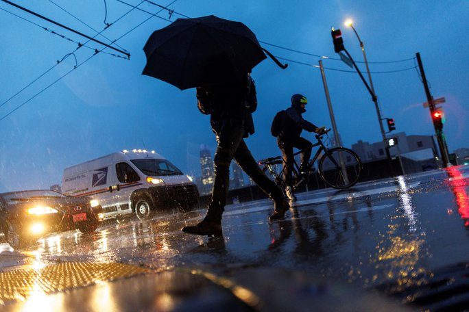 Residents of San Francisco taking advantage of a lull in the storm on January 4