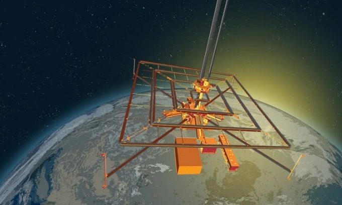 Simulation of the solar power generation test system in space.