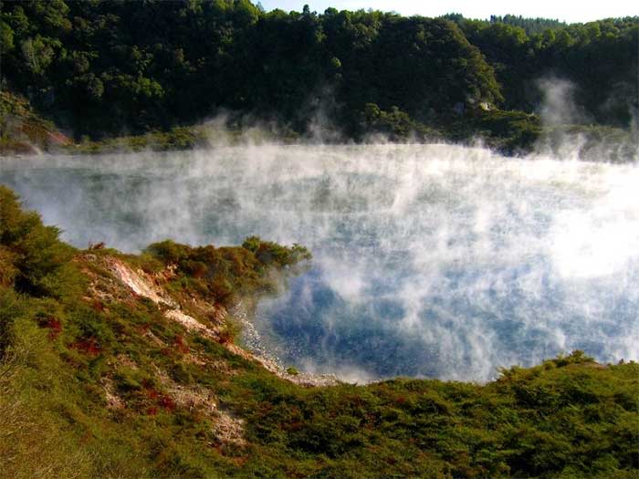 Frying Pan Lake appears to be boiling.