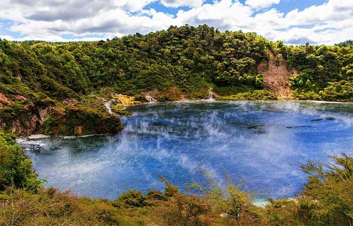 Frying Pan Lake is located in the Waimangu volcanic valley