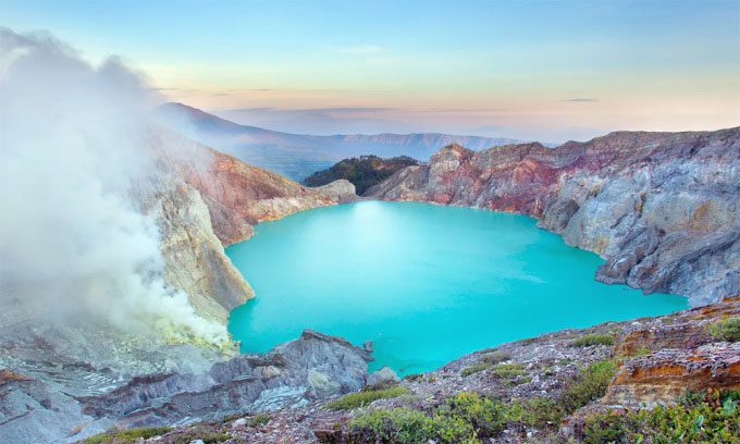 Acid lake in the center of Ijen caldera.