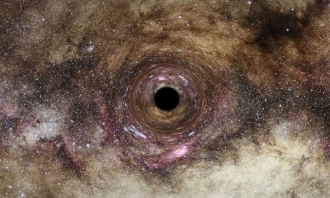 Simulation of black hole distorting space-time.