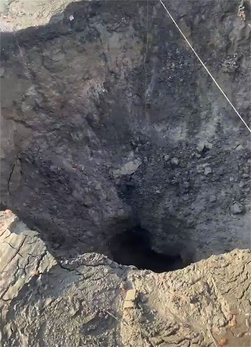 Deep hole appeared in the fish pond.