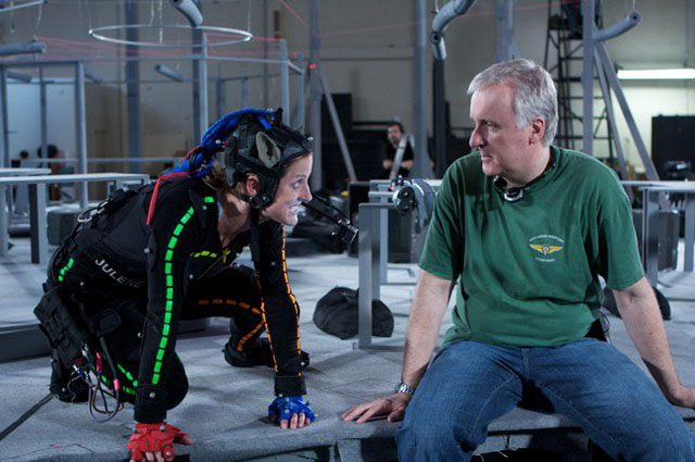 James Cameron directing on the set of Avatar 2