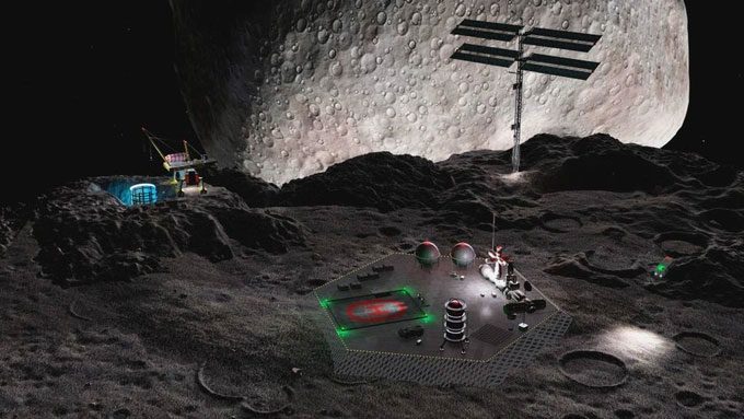 Concept of a resource mining site on asteroid 90 Antiope