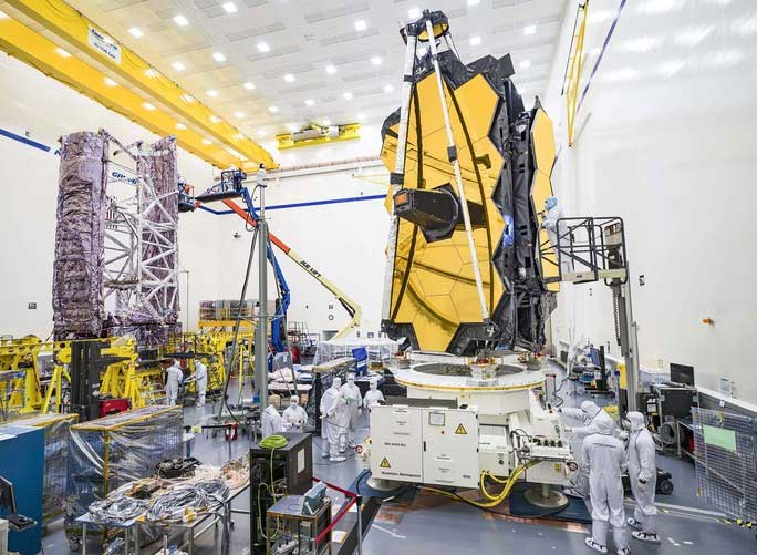 The massive spacecraft during its completion in the lab