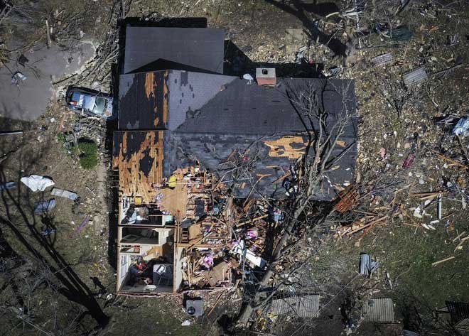 A house destroyed by a tornado in Covington, Tennessee on April 1.