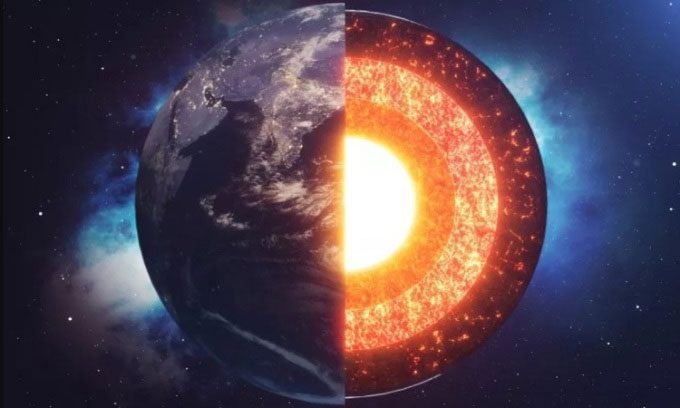 Simulation of Earth's layered structure.