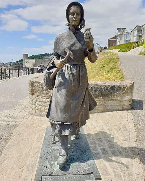 The statue of Anning erected along the coast of Lyme Regis on May 21, 2022.