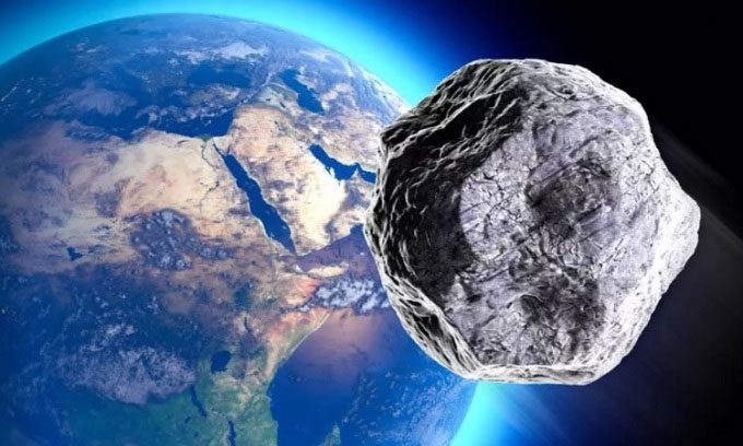 Simulation of an asteroid flying near Earth.
