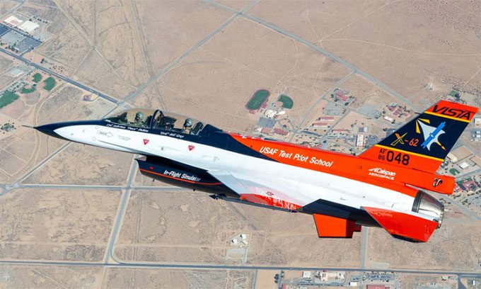 VISTA X-62A aircraft in flight.