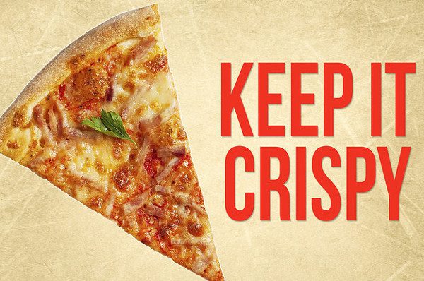 Water will help the pizza slice become hot and crispy, preventing it from becoming chewy.