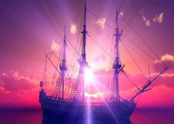 mysterious light guides the patrol boat on the sea 126409