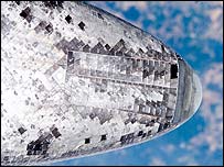 Inspection scan shows no damage to the space shuttle