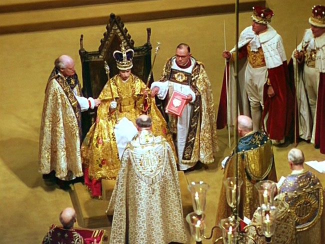 The throne used at the coronation of the late Queen Elizabeth.