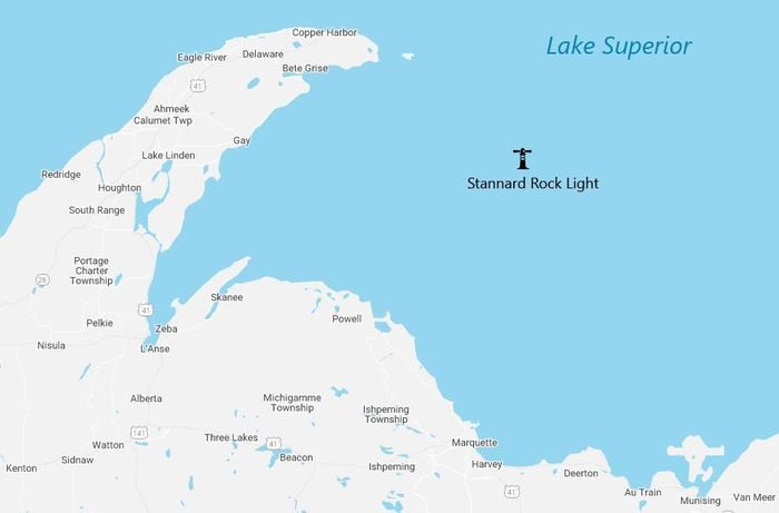 Location of Stannard Rock Lighthouse on the map.