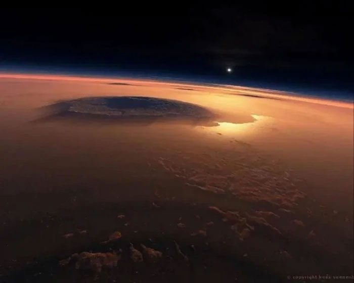 Olympus Mons, a shield volcano on Mars.