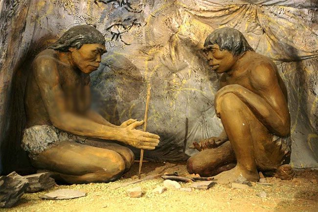 Prehistoric humans using fire