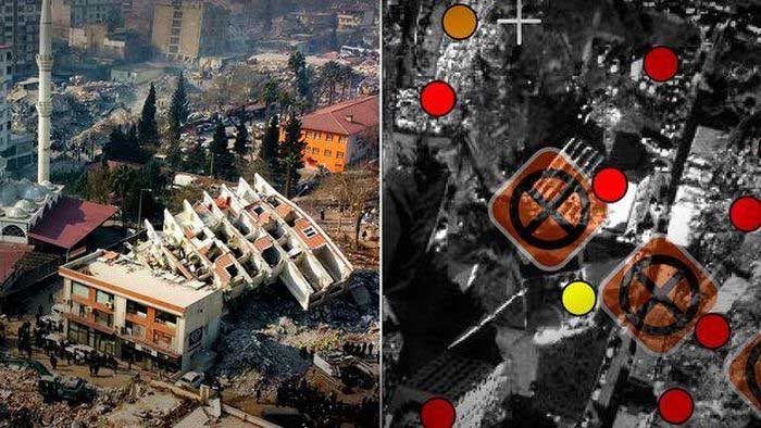 Satellites assist rescue teams in finding safe routes to save victims.