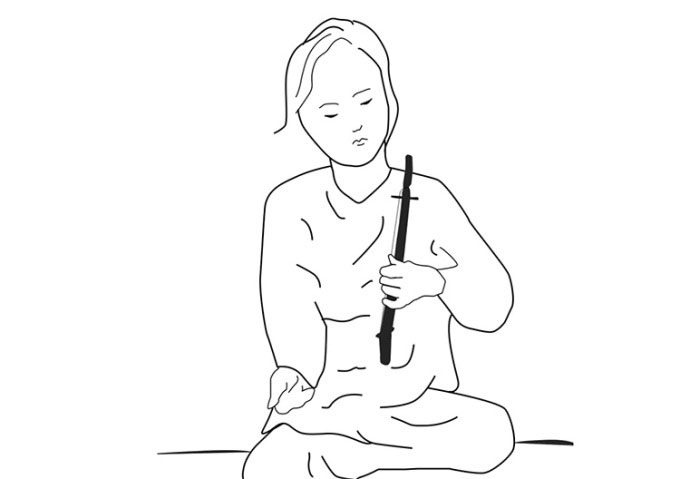 Illustration of how ancient people might have played the 2,000-year-old instrument.