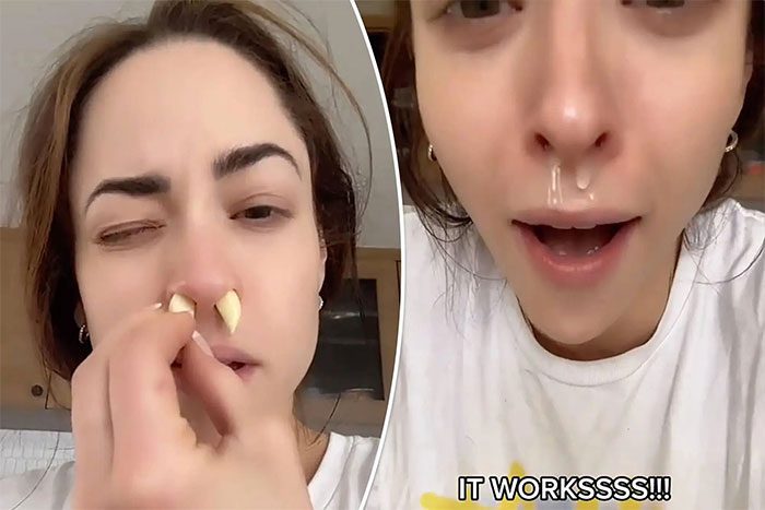 Inserting garlic into the nose