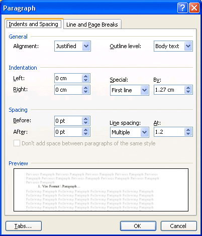 Indents and Spacing