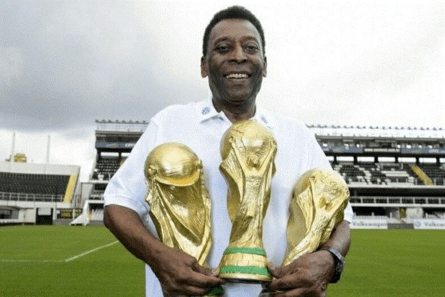 Pele is the only player in history to score a hat-trick of World Cup championships.