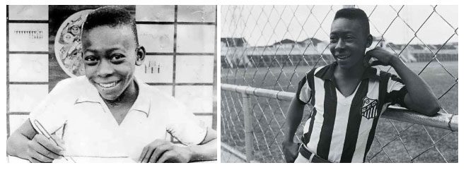 Pele signs a professional contract with Santos at age 16.