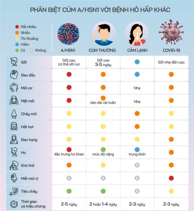Differentiating symptoms of Avian Influenza from regular flu, cold, Covid.