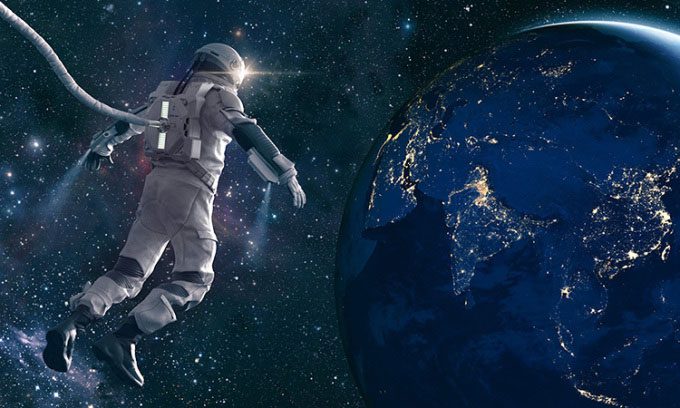 Astronaut Simulation Floating in Space.
