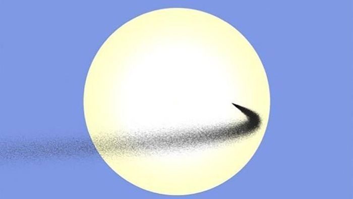 A simulated dust plume passing in front of the Sun as seen from Earth.