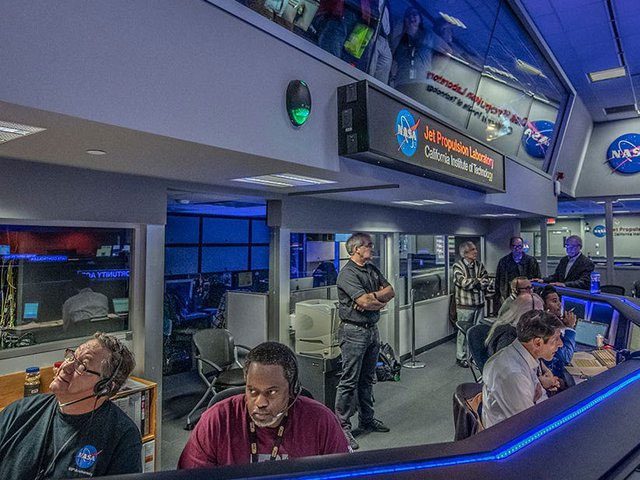 The mission control team at NASA's Jet Propulsion Laboratory