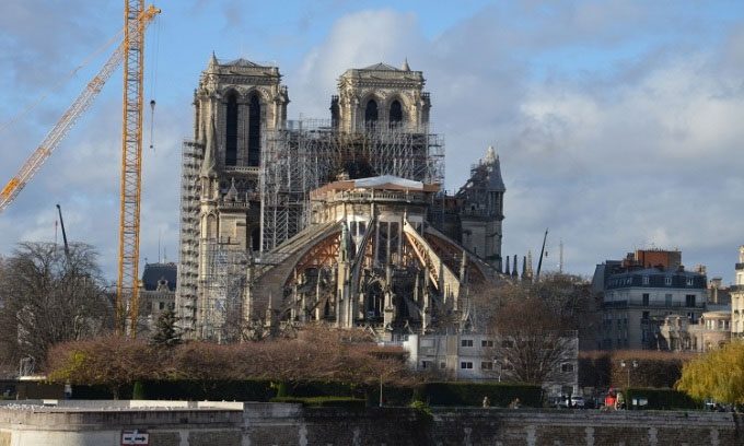 Notre-Dame Cathedral during restoration after the fire.