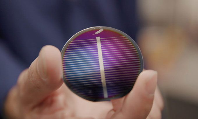 Prototype solar panel made from simulated lunar soil.