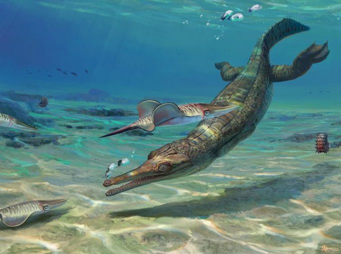 Graphic depicting a crocodile-like monster that is not a crocodile from the Jurassic period